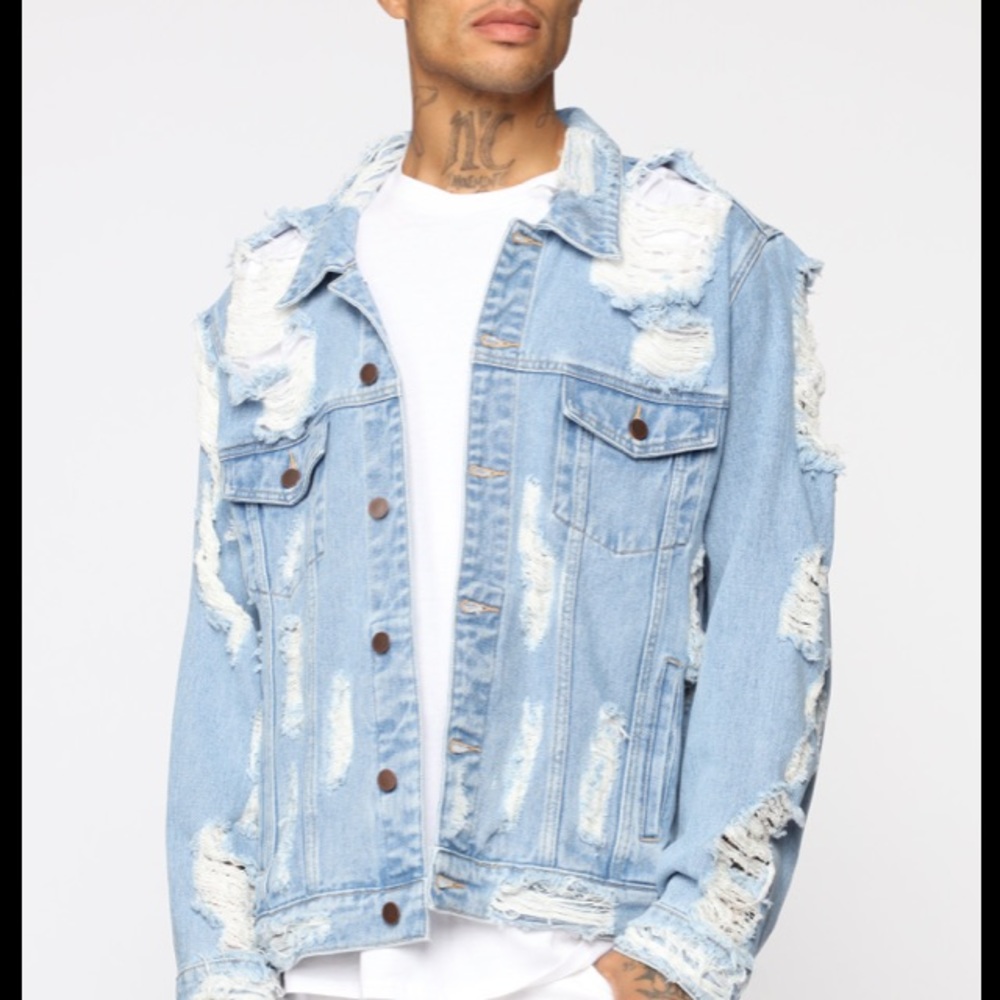 Distressed Destroyed Jean Jacket Light Wash Mens